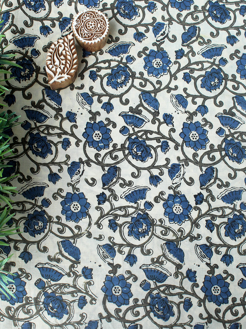 Off-White Ajrakh Hand Block Printed Cotton Fabric