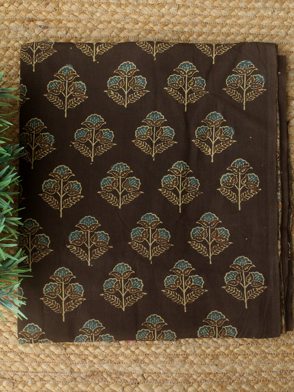 Brown Ajrakh Hand Block Printed Cotton Fabric
