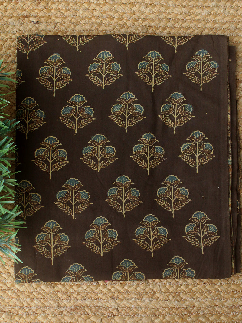Brown Ajrakh Hand Block Printed Cotton Fabric