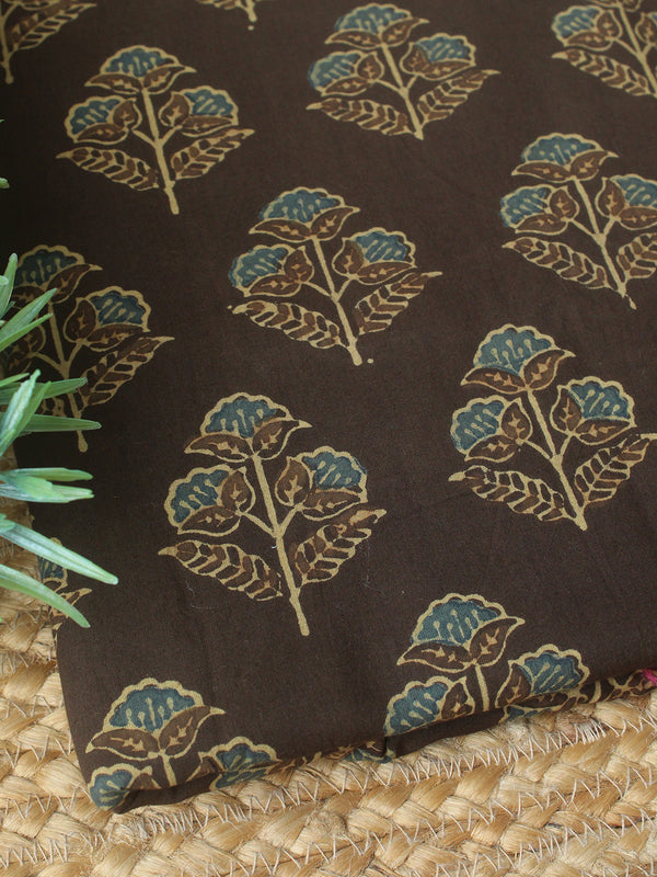 Brown Ajrakh Hand Block Printed Cotton Fabric
