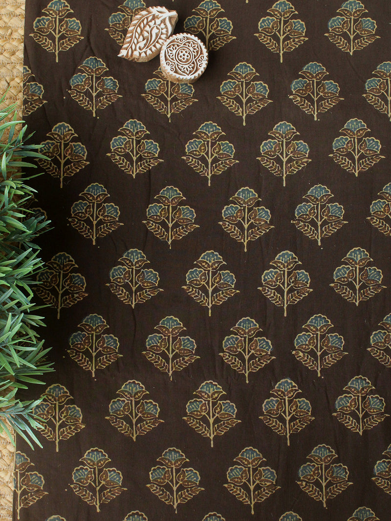 Brown Ajrakh Hand Block Printed Cotton Fabric