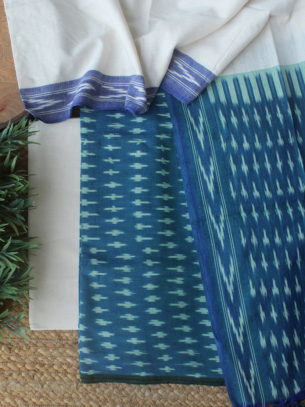 Teal and Off White Single Ikkat Unstitched Dress Material – Weaves of  Tradition