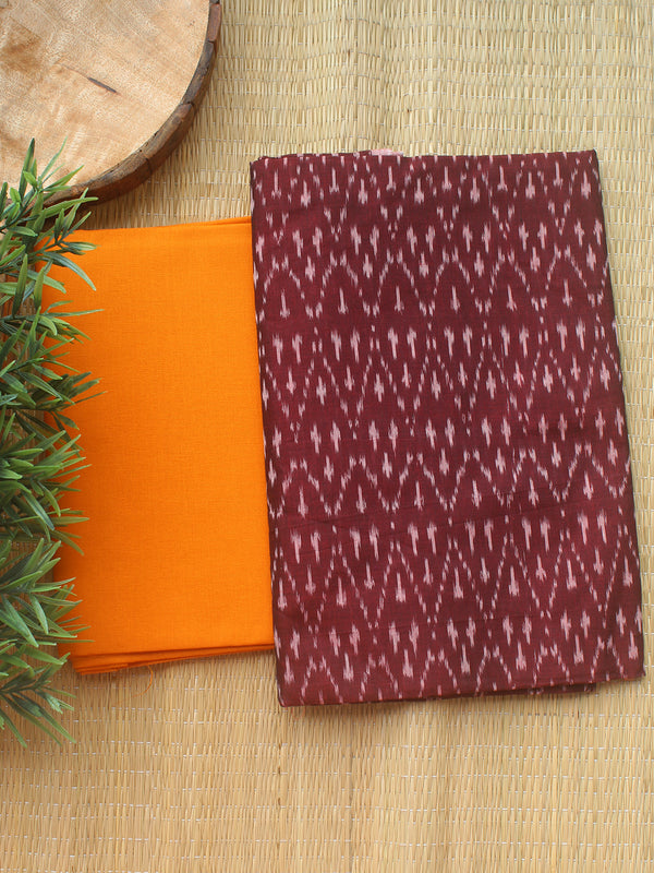 Brown and Mustard Ikkat Handloom Cotton Dress Material