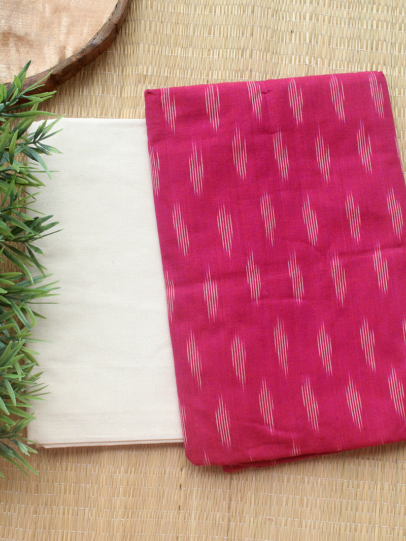 Magenta Ikkat Handloom Cotton Dress Material