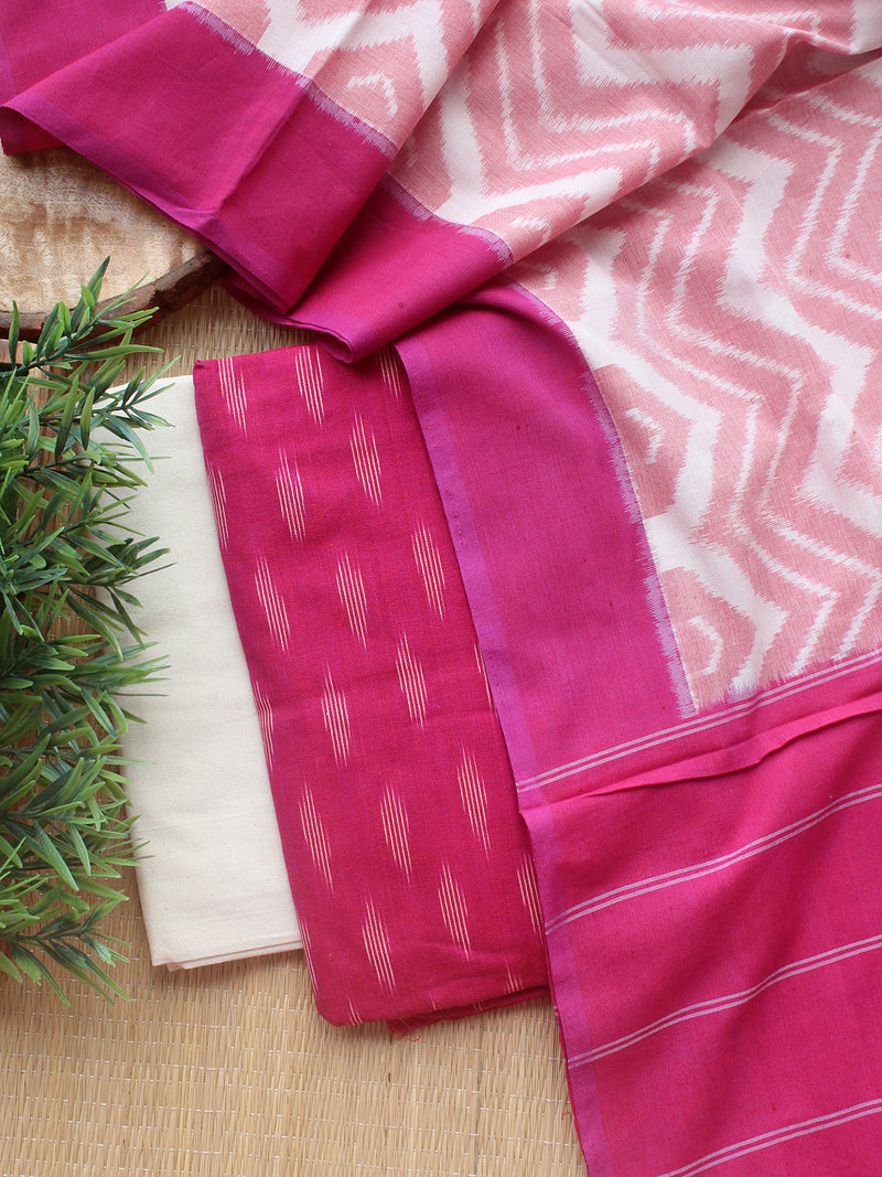 Magenta Ikkat Handloom Cotton Dress Material
