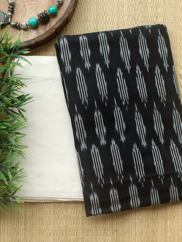 Black and Off-White Ikkat Handloom Cotton Dress Material