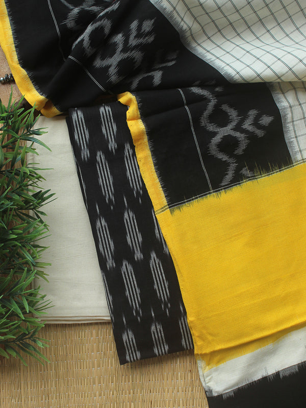 Black and Off-White Ikkat Handloom Cotton Dress Material