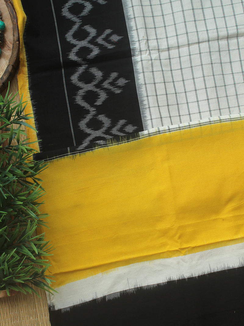 Black and Off-White Ikkat Handloom Cotton Dress Material