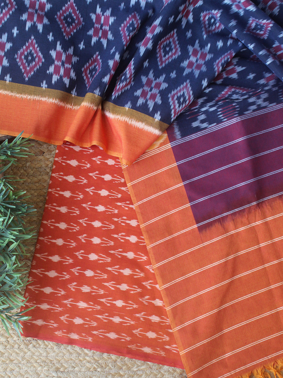 Purple and Grey Pochampally Ikkat Handloom Cotton Dress Material