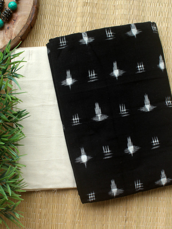 Black and Off-White Ikkat Handloom Cotton Dress Material