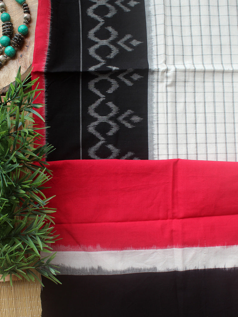 Black and Off-White Ikkat Handloom Cotton Dress Material