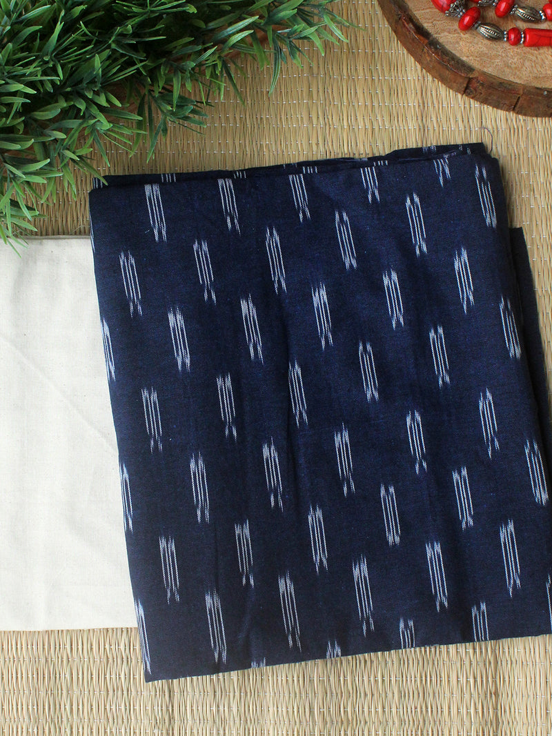 Navy Blue Ikkat Handloom Cotton Dress Material