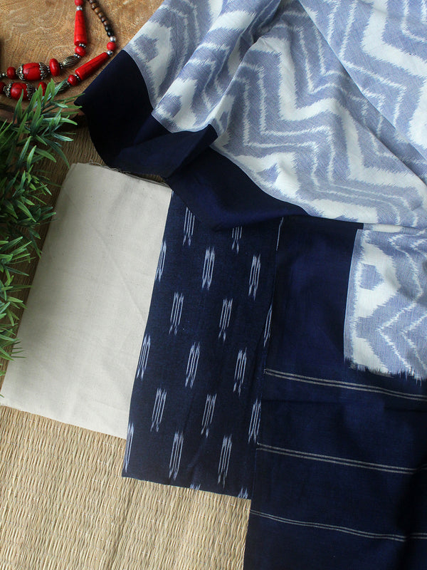 Navy Blue Ikkat Handloom Cotton Dress Material