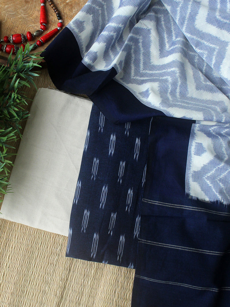 Navy Blue Ikkat Handloom Cotton Dress Material