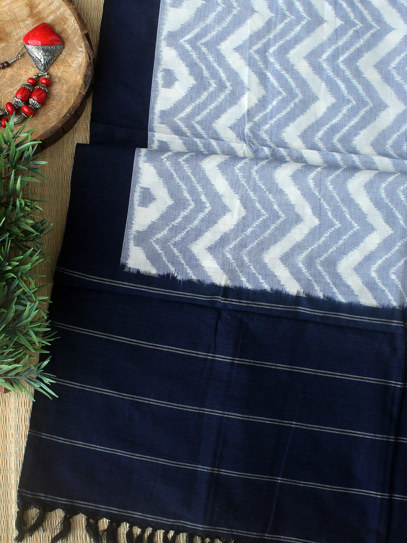 Navy Blue Ikkat Handloom Cotton Dress Material