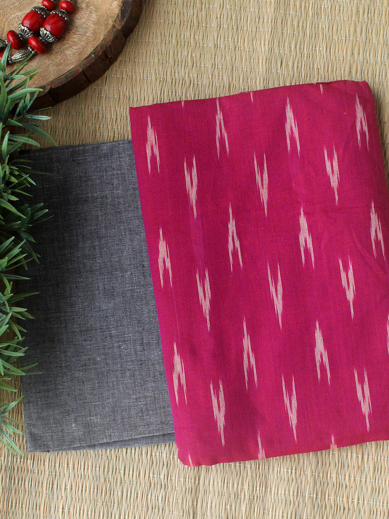 Magenta and Purple Ikkat Handloom Cotton Dress Material