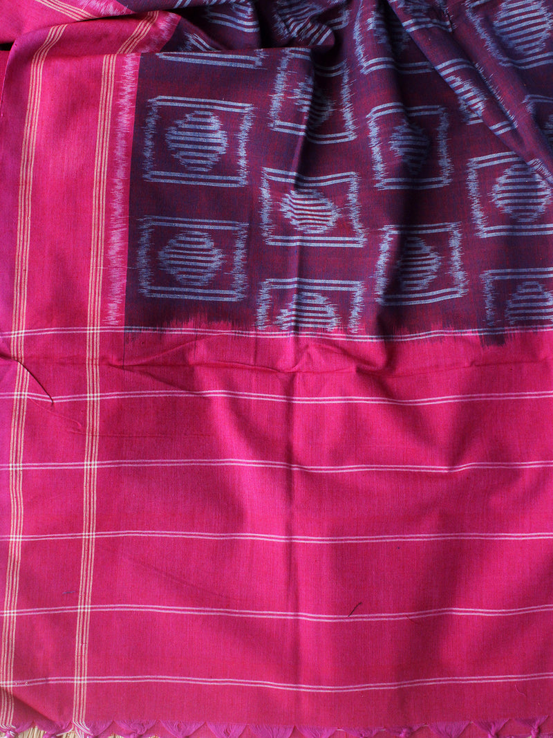 Magenta and Purple Ikkat Handloom Cotton Dress Material