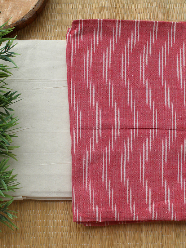 Pink and Off-White Ikkat Handloom Cotton Dress Material