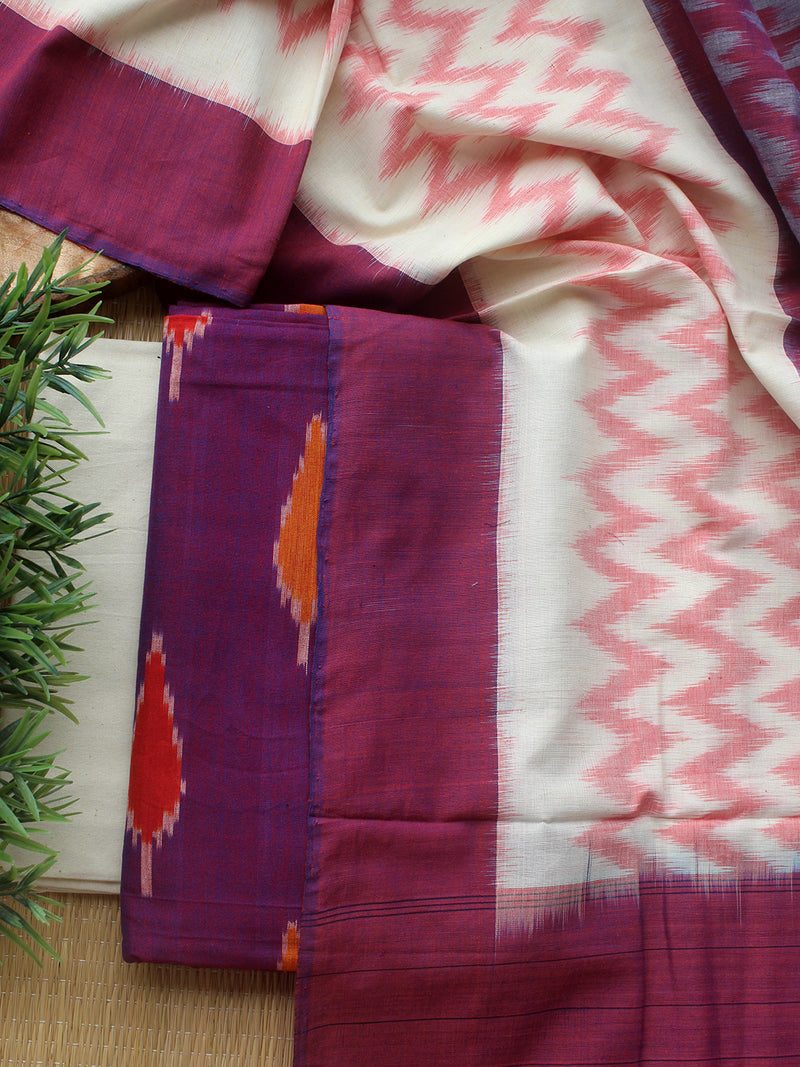 Purple Ikkat Handloom Cotton Dress Material
