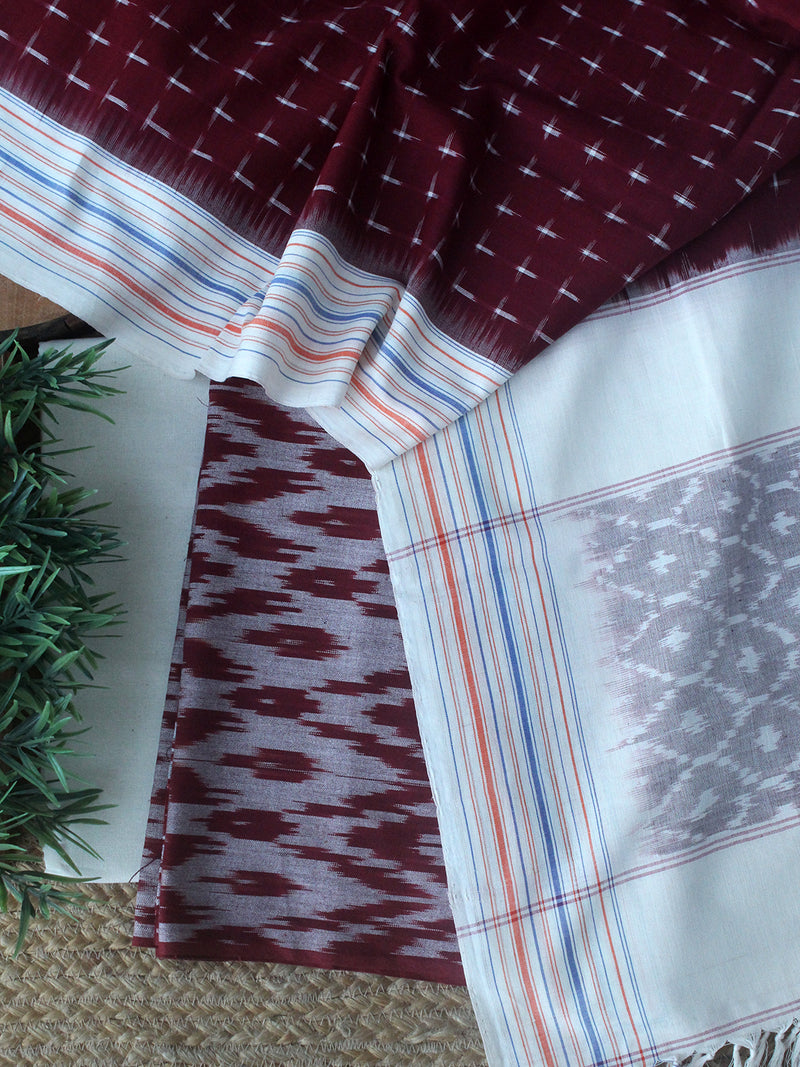 Grey and Yellow Pochampally Ikkat Handloom Cotton Dress Material