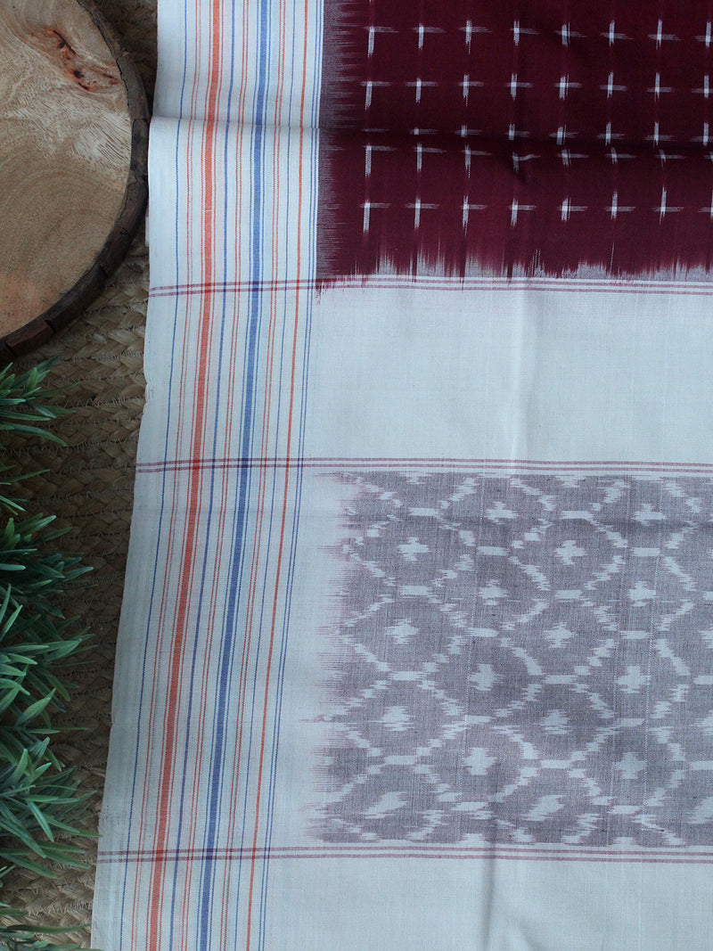 Maroon and Red Pochampally Ikkat Handloom Cotton Dress Material