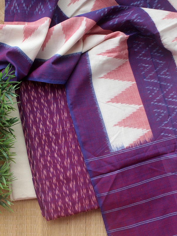Purple Ikkat Handloom Cotton Dress Material