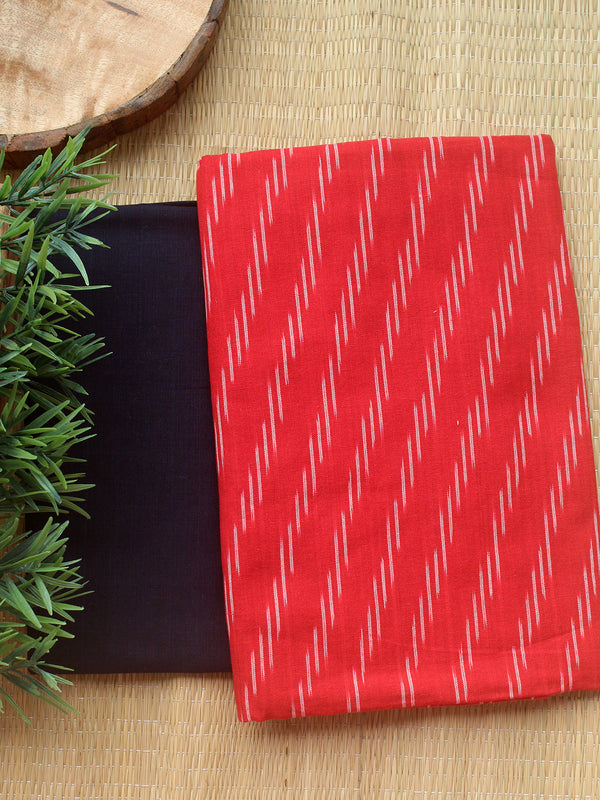 Red and Blue Ikkat Handloom Cotton Dress Material