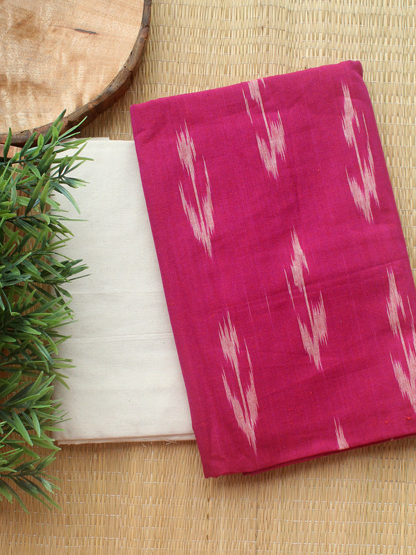 Magenta and Off-White Ikkat Handloom Cotton Dress Material