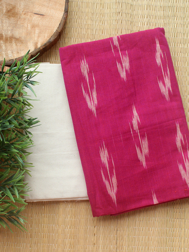 Magenta and Off-White Ikkat Handloom Cotton Dress Material