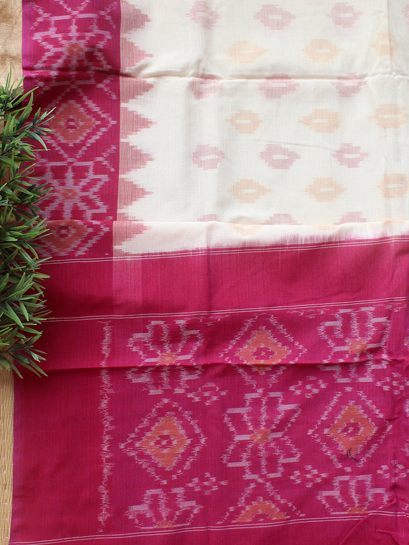 Magenta and Off-White Ikkat Handloom Cotton Dress Material