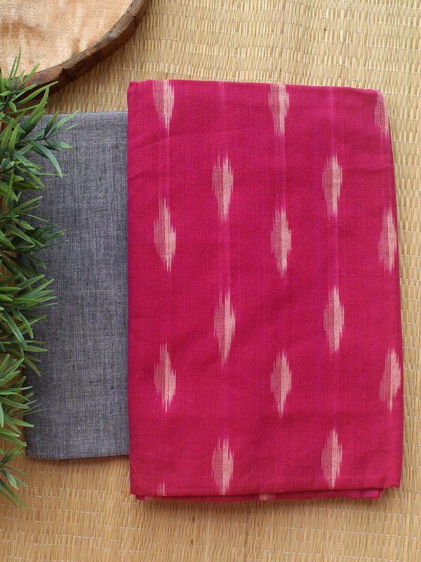Magenta and Grey Ikkat Handloom Cotton Dress Material