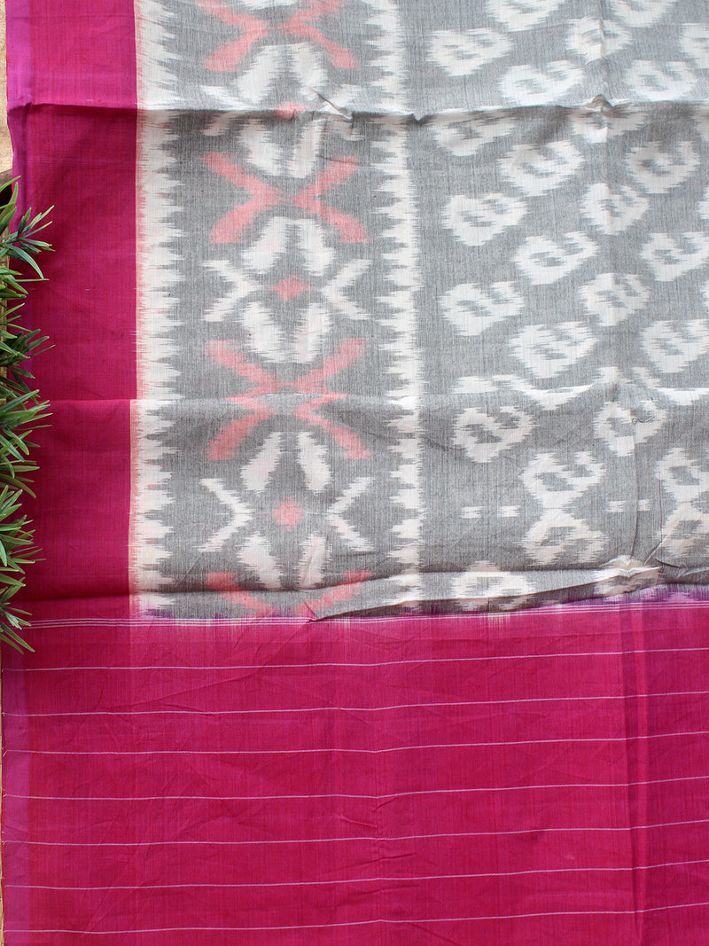 Magenta and Grey Ikkat Handloom Cotton Dress Material