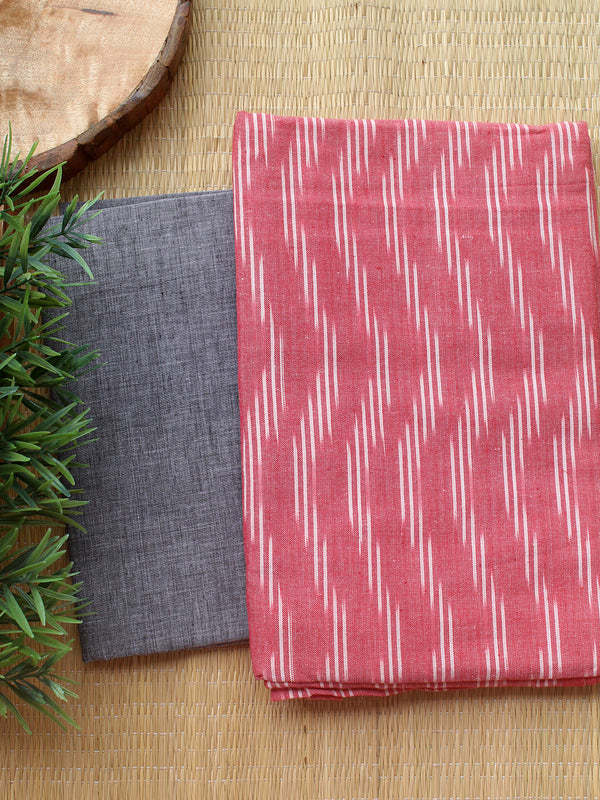 Pink and Grey Ikkat Handloom Cotton Dress Material