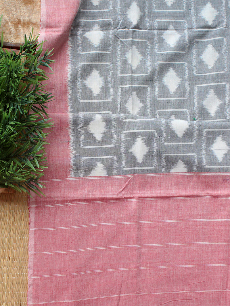 Pink and Grey Ikkat Handloom Cotton Dress Material