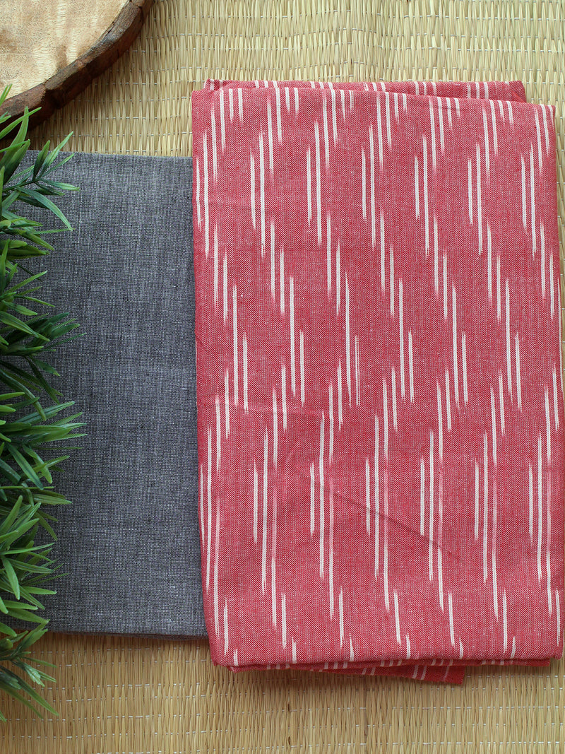 Pink and Grey Ikkat Handloom Cotton Dress Material