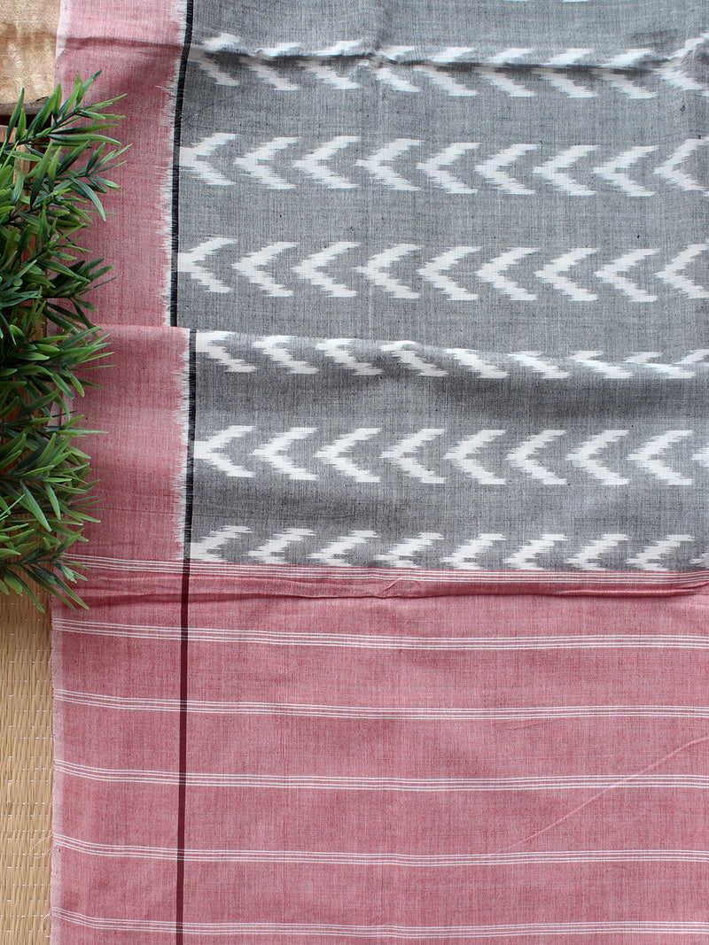 Pink and Grey Ikkat Handloom Cotton Dress Material