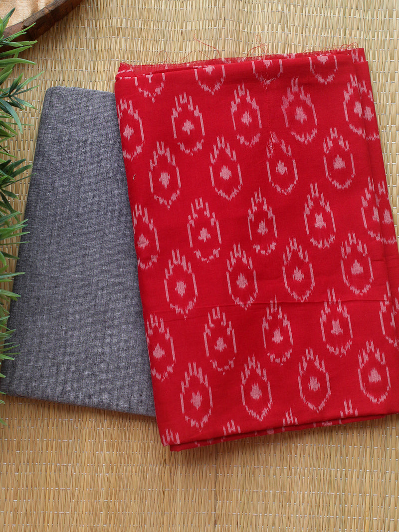 Red and Grey Ikkat Handloom Cotton Dress Material