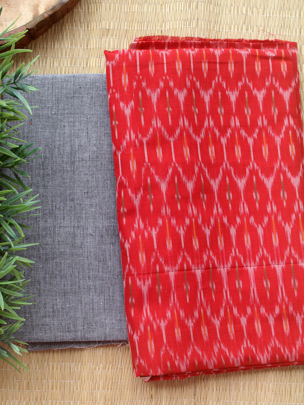 Red Ikkat Handloom Cotton Dress Material