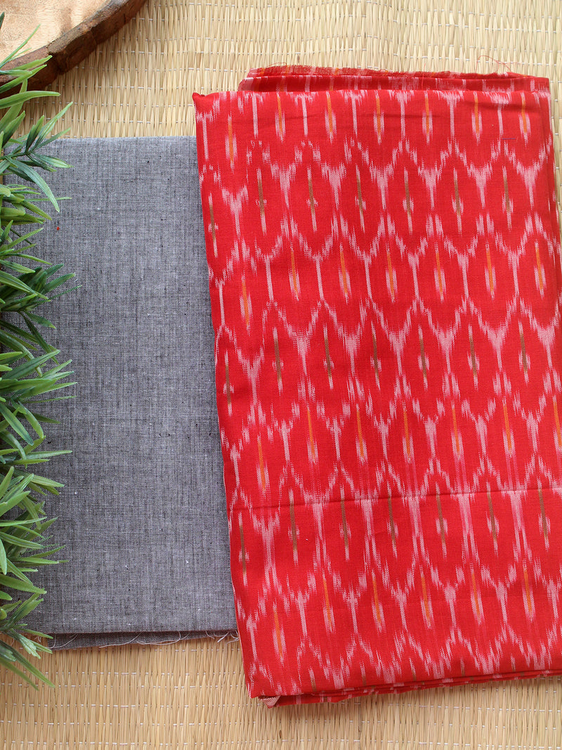 Red Ikkat Handloom Cotton Dress Material