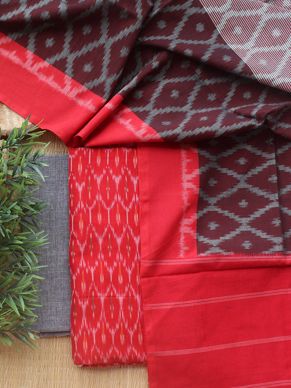 Red Ikkat Handloom Cotton Dress Material