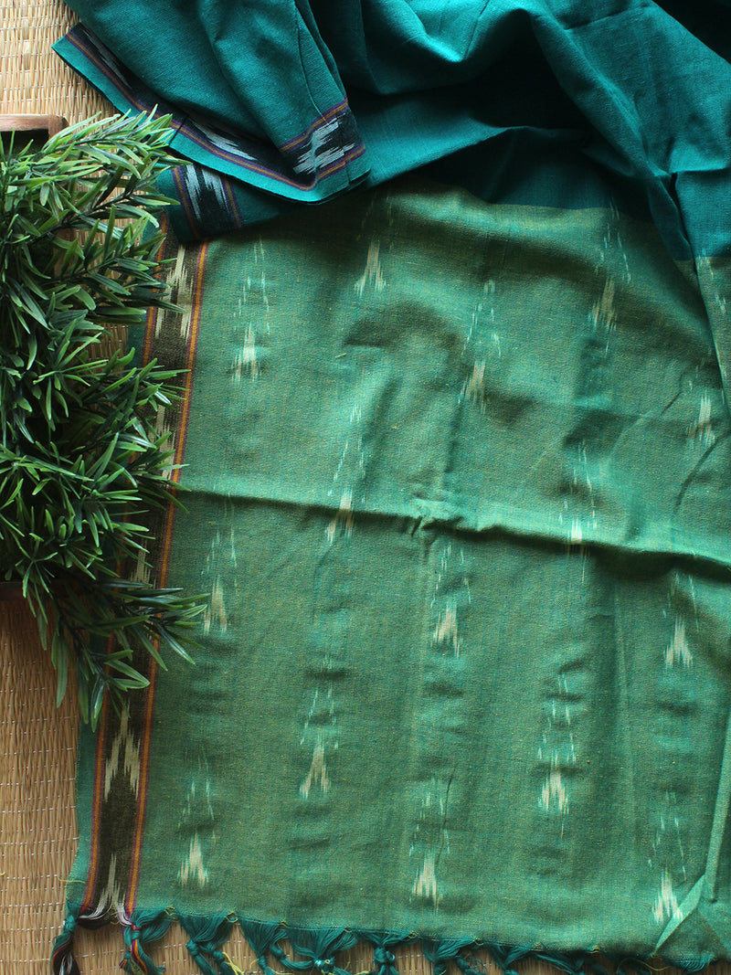 Green and Blue Pochampally Ikkat Cotton Dress Material – Weaves of Tradition