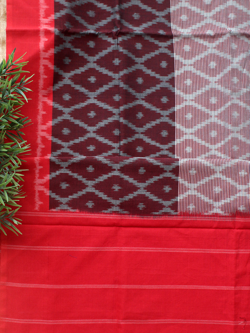 Red Ikkat Handloom Cotton Dress Material