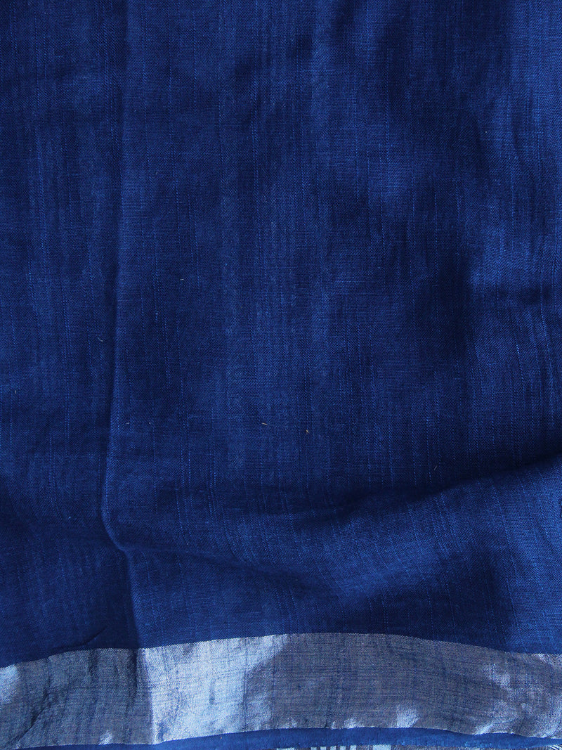 Akola Indigo Hand Block Printed Cotton Linen Saree