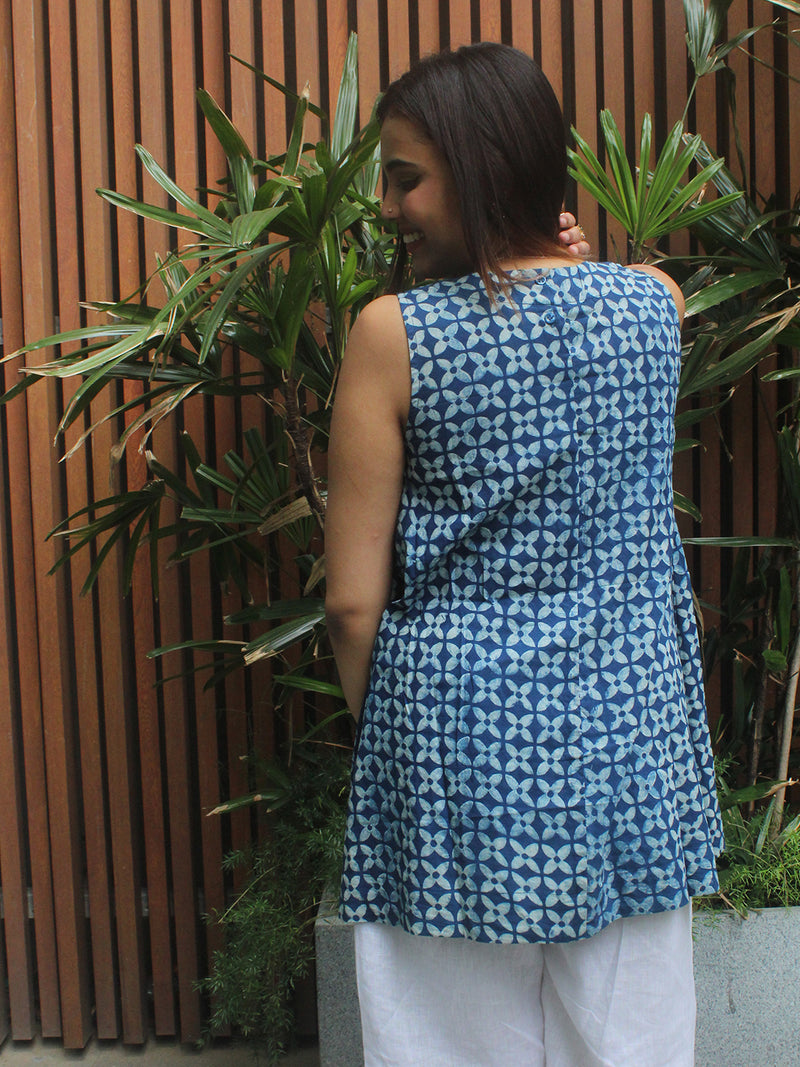 Shari Indigo Akola Hand Block Printed Cotton Peplum Top