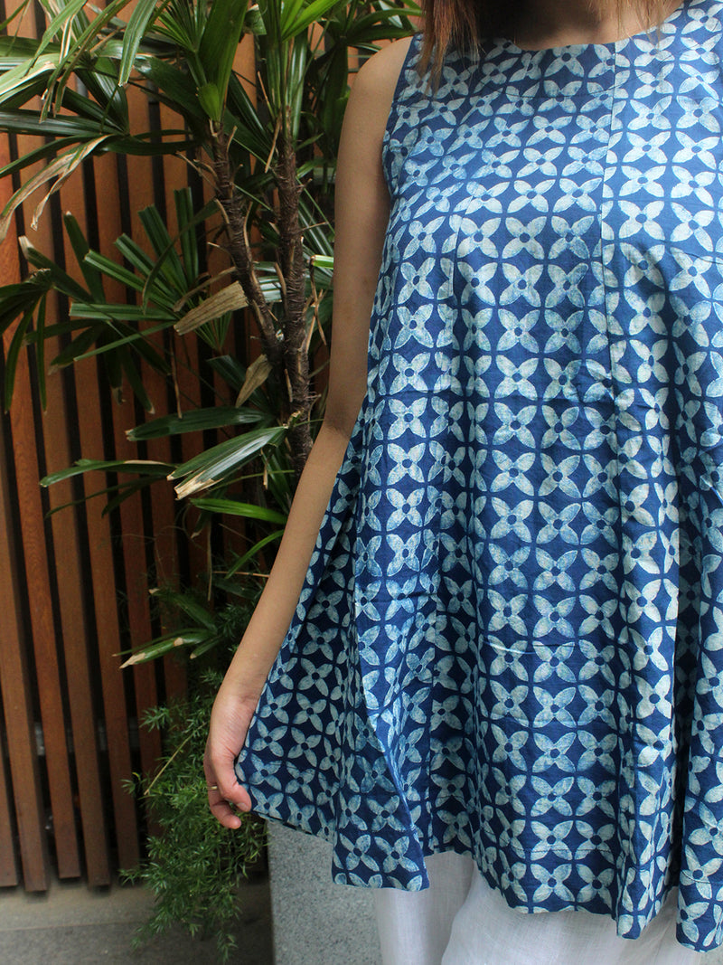 Shari Indigo Akola Hand Block Printed Cotton Peplum Top