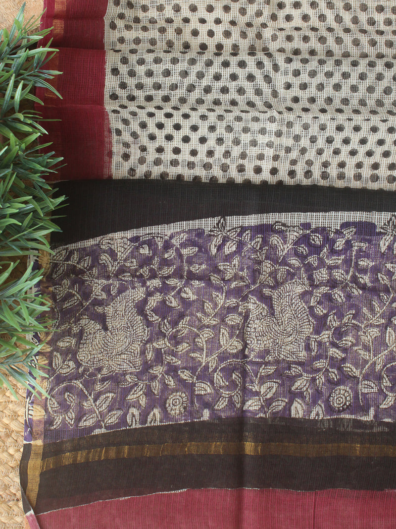 Purple Bagru Hand Block Printed Kota Doria Dress Material