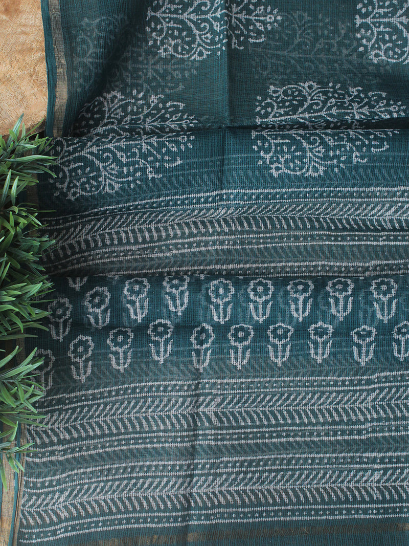 Maroon Bagru Hand Block Printed Kota Doria Dress Material