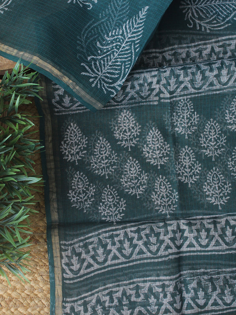 Maroon Bagru Hand Block Printed Kota Doria Dress Material