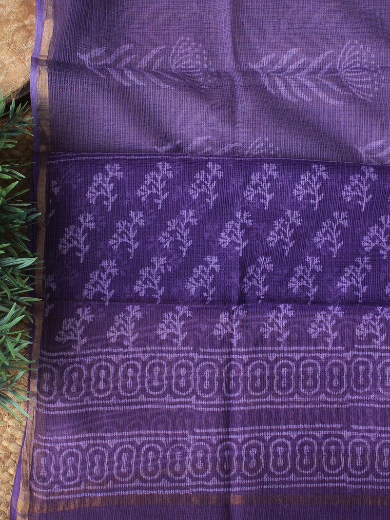 Purple Ombre Bagru Hand Block Printed Kota Doria Dress Material