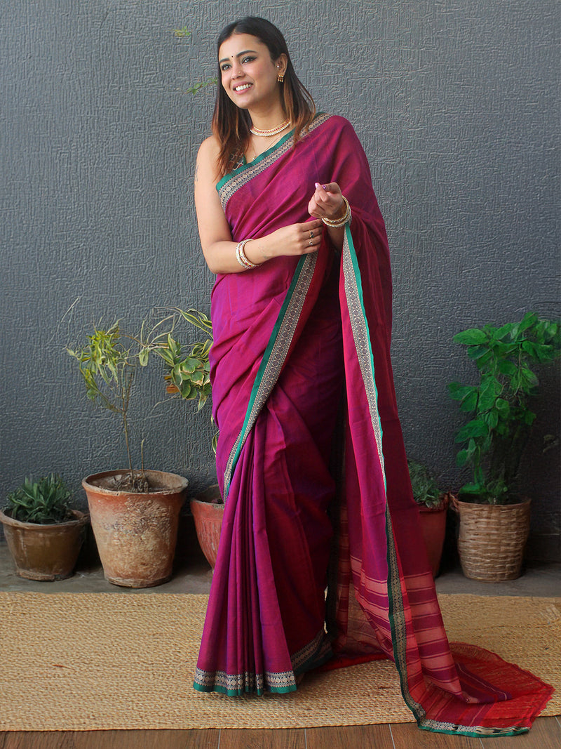 Purple Narayanpet Mercerized Cotton Saree